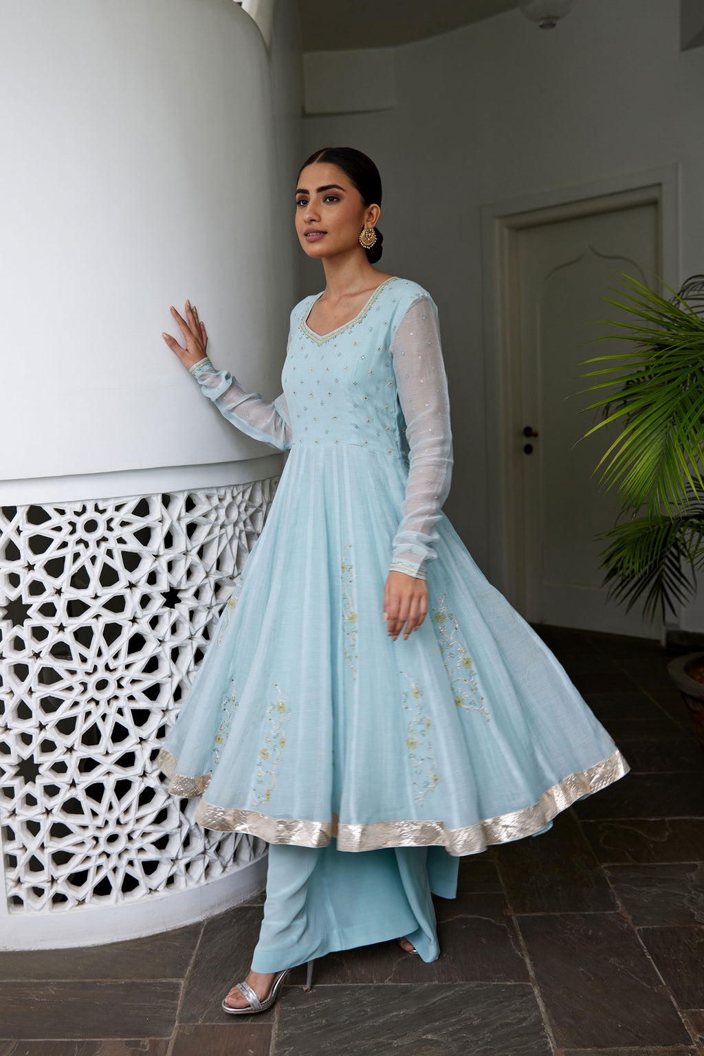 Powder Blue Solid Anarkali Set