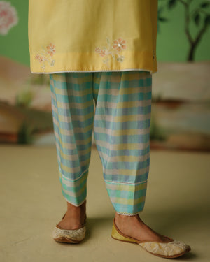 Yellow Chequered Salwar Set.