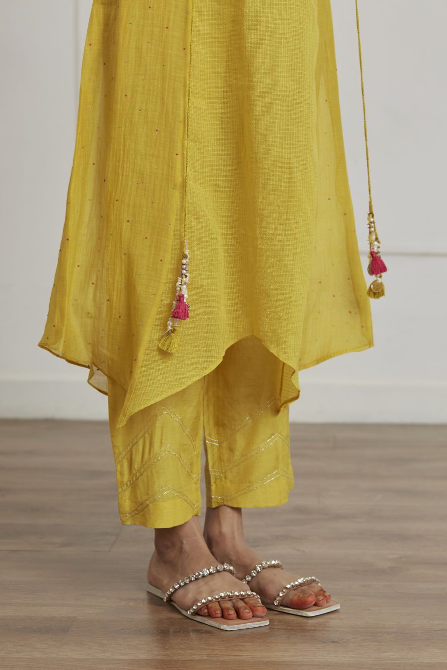 Mustard Yellow Silk Chanderi Kurta Paired With Silk Pants And Dupatta