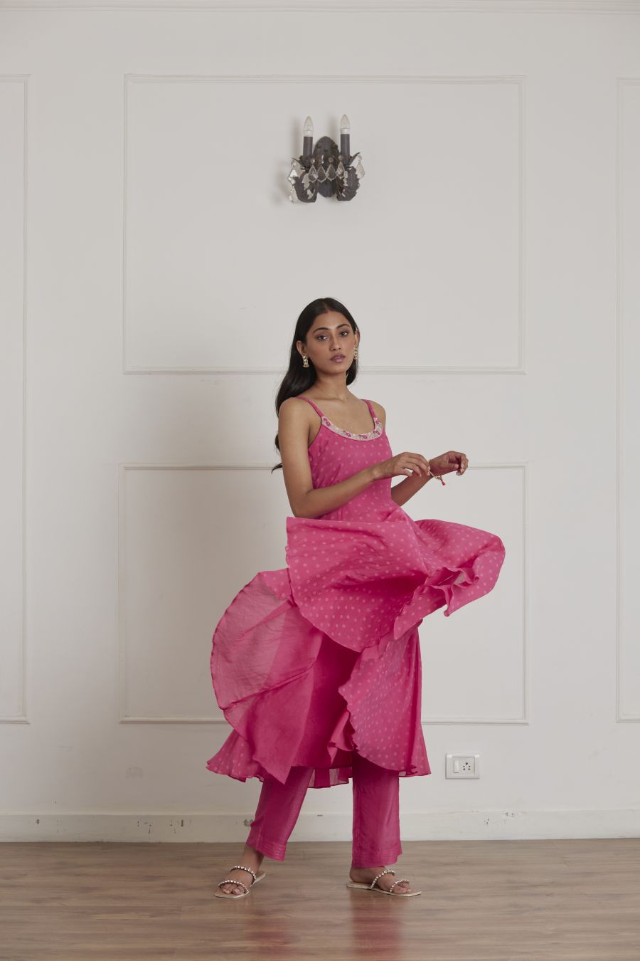 Fuschia Pink Sleeveless Anarkali Set