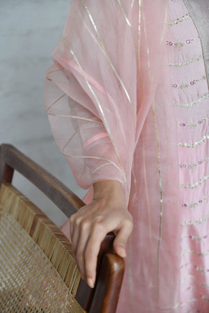 Charm Pink Silk and Tissue Kurta set