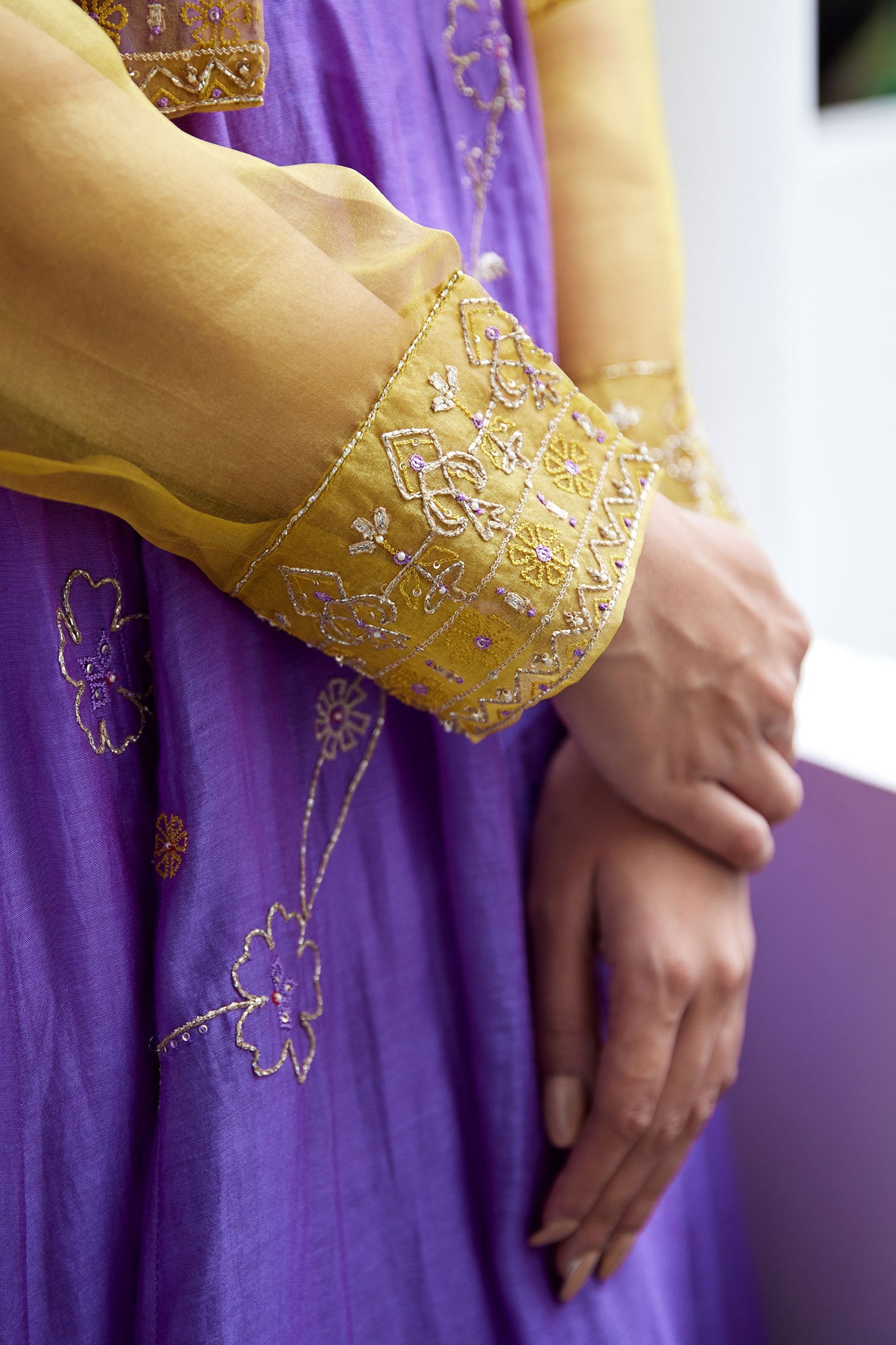 Royal Purple Hand Embroidered Jacket Anarkali Set