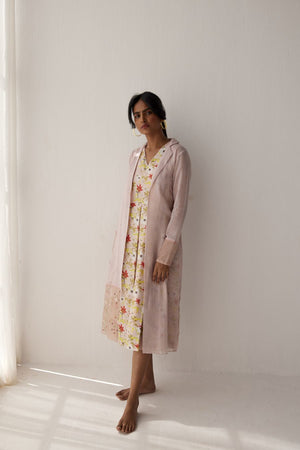 Lotus Pink hand embroidered overlay paired with chanderi dress.