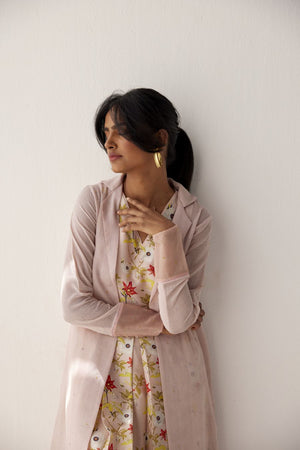 Lotus Pink hand embroidered overlay paired with chanderi dress.