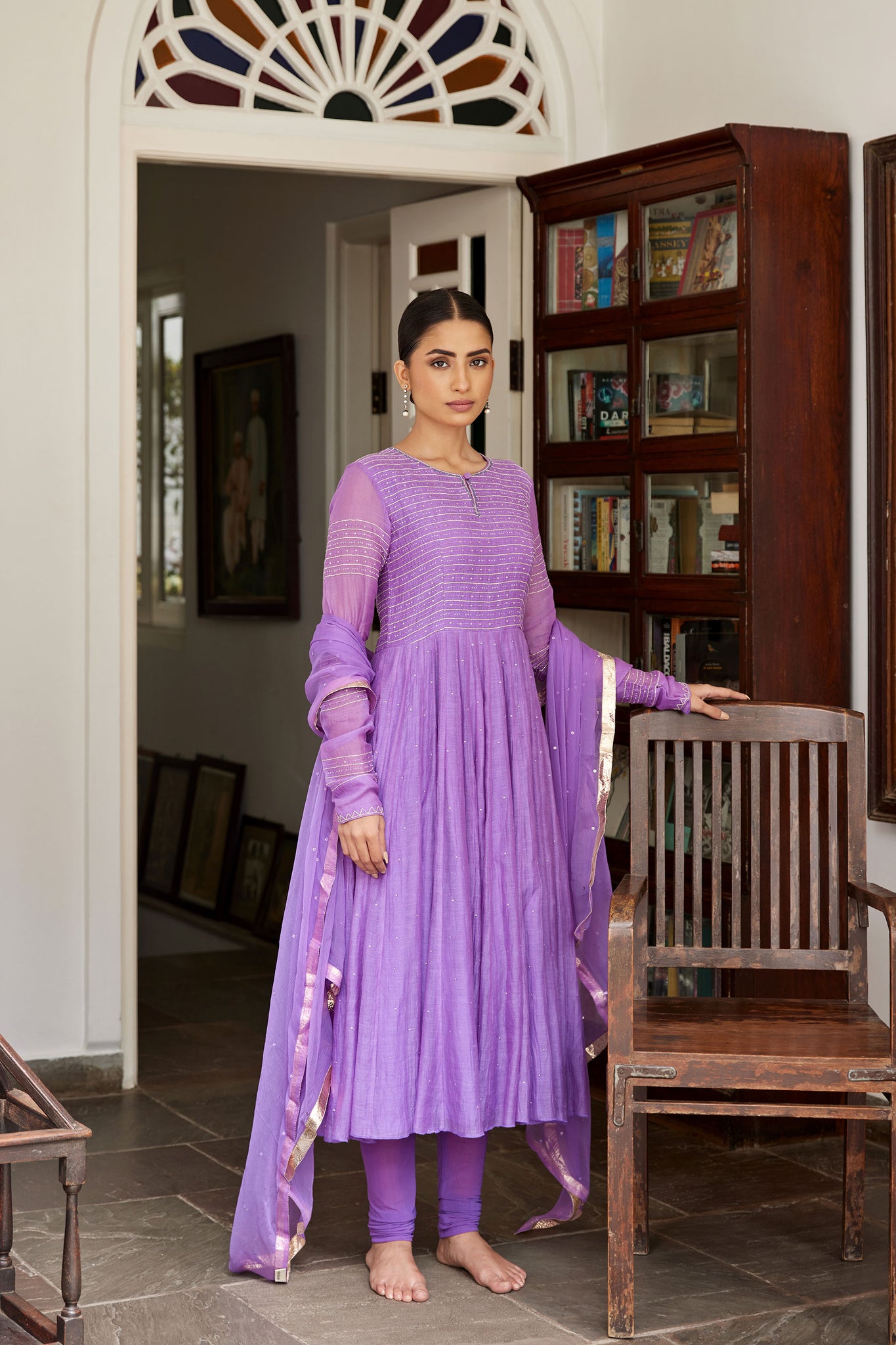 Royal Purple Hand Embroidered Peplum Jacket Anarkali Set