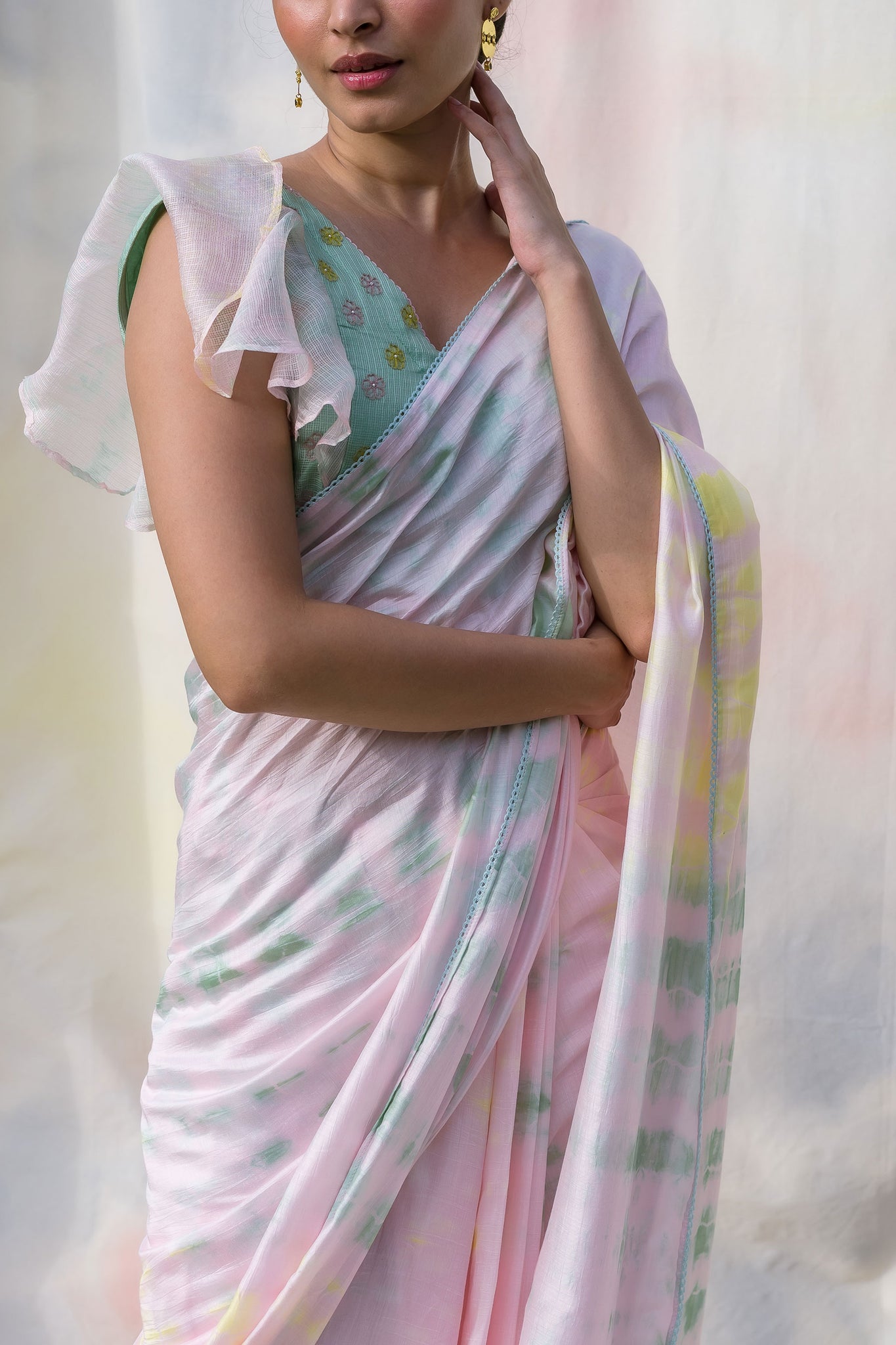 Multi Coloured Tie & Dye Saree Set