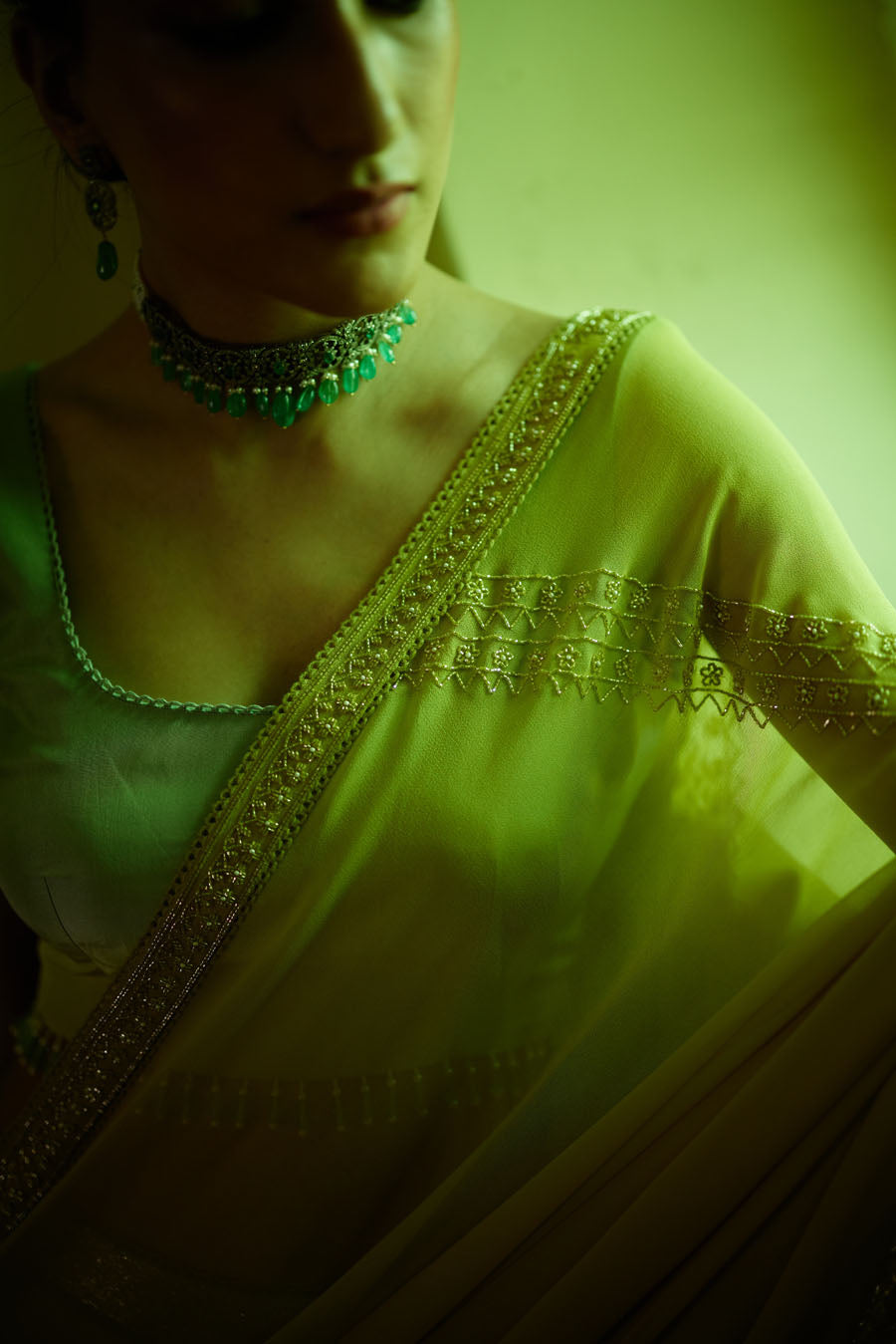 Lime green georgette Sharara Saree Set